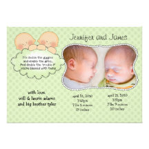Cartes de faire-part de bébé de jumeaux