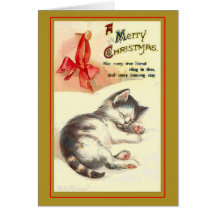 Cartes de Noël vintages de chaton doux