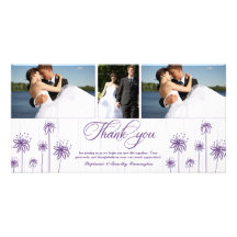 Cartes de remerciements floral pourpre de mariage  cartes avec photo