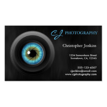 Cartes de visite d'objectif de caméra d'oeil bleu  cartes de visite professionnelles