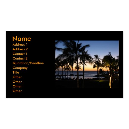 Cartes de visite hawaïens de coucher du soleil cartes de visite personnelles