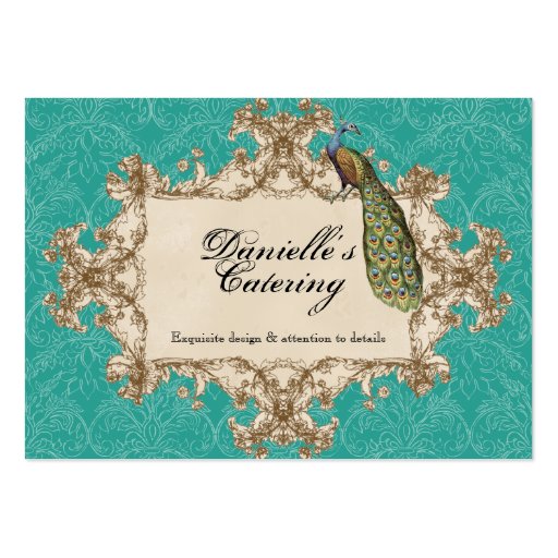 Cartes de visite - paon vintage turquoise et gravu modèle de carte de visite
