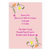 Cartes florales de faire-part de naissance cartes de visite personnelles