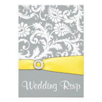 Cartes jaunes et grises blanches de mariage damass invitations