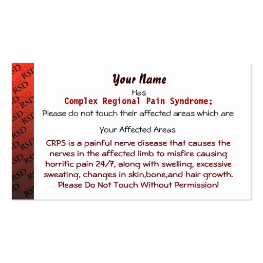 Cartes médicales de RSD/CRPS Cartes De Visite Personnelles
