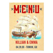Cartes nautiques vintages de menu de mariage invitation