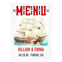 Cartes nautiques vintages de menu de mariage invitations