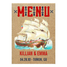Cartes nautiques vintages de menu de mariage invitation personnalisée