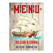 Cartes nautiques vintages de menu de mariage invitation personnalisable