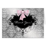 Cartes noires roses de Merci de damassé