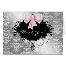 Cartes noires roses de Merci de damassé