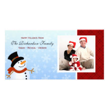 Cartes photos de famille de bonhomme de neige bonn cartes de vœux avec photo
