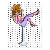 Cartes postales - fille dans un verre de Martini, 
