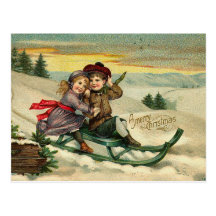 Cartes postales Sledding de Noël victorien