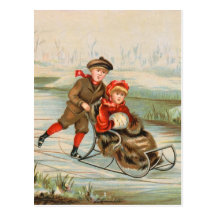 Cartes postales Sledding d'hiver vintage