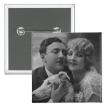 Cartes romantiques vintages de couples et cadeaux  badge avec épingle