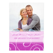 Cartes roses de faire-part de fiançailles de photo
