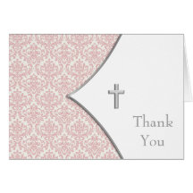 Cartes roses de Merci de croix de damassé