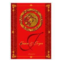 Cartes traditionnelles de dragon du bonheur rouge  faire-parts