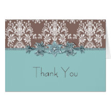 Cartes turquoises de Merci de damassé de Brown ble