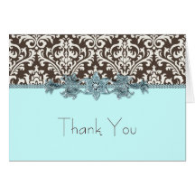 Cartes turquoises de Merci de damassé de Brown ble