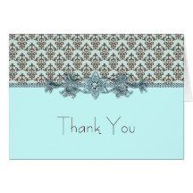 Cartes turquoises de Merci de damassé de Brown ble