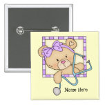 Cartoon Nurse Bear add name button badges publicitaires