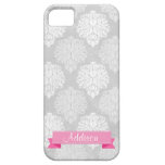 Cas chic de damassé de monogramme argenté minable  coques iPhone 5
