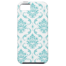 Cas chic de l'iPhone 5 de damassé blanche bleu-cla Coque Case-Mate iPhone 5