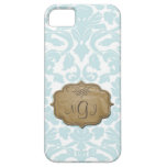 Cas de l'iPhone 5 de turquoise de damassé de monog Coque iPhone 5