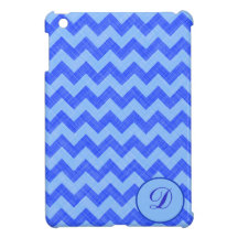 cas d'Ipad de monogramme bleu de Chevron de 2 tons