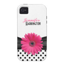 Cas rose chic de l'iPhone 4 de point de polka de m Étui iPhone 4