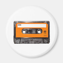Cassette orange des années 80 d'étiquette magnets pour réfrigérateur