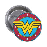 Cercle de femme de merveille et logo d'étoiles badges publicitaires