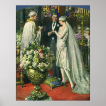 Cérémonie de mariage vintage d'église ; Jeunes mar Affiche