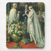 Cérémonie de mariage vintage d'église ; Jeunes mar Tapis De Souris
