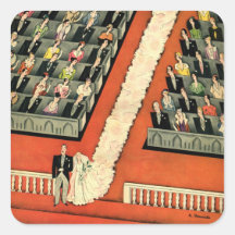 Cérémonie de mariage vintage, nouveaux mariés de m autocollant carré