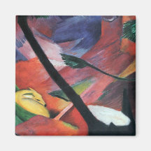 Cerfs communs dans la forêt II par Franz Marc ; Re Aimants
