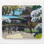 Cerise japonaise fraîche de pont de ville de villa tapis de souris