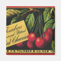 Cerises de Thurber, art vintage d'étiquette de cai Aimants