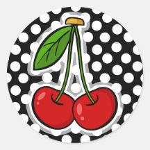 Cerises ; Grand point de polka Autocollant Rond