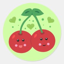 Cerises mignonnes autocollant rond