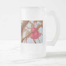 Cerises, tasse en verre givré