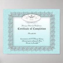 Certificat de diplôme de beauté de bleu d'achèveme affiche