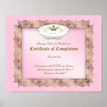 Certificat de diplôme de beauté d'or de rose d'ach poster