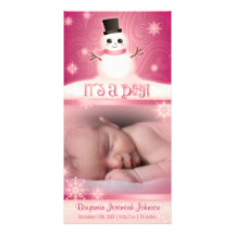 "C'est un garçon !" Bonhomme de neige rose de bébé Photocarte Customisée