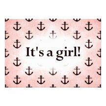 C'est une fille ! Rose de motif d'ancre Invitations Personnalisées