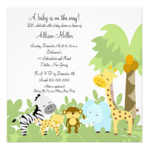 C'est une invitation de baby shower d'Animails de 