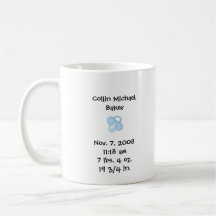 C'est une tasse de faire-part de naissance de garç