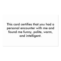 Cette carte certifie que vous avez eu P.J. personn Modèles De Cartes De Visite